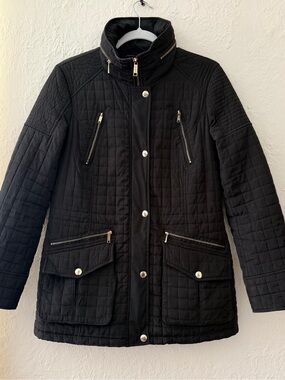 Michael Kors Black Quilted Zip-Snap Puffer Jacket with Packable Hood